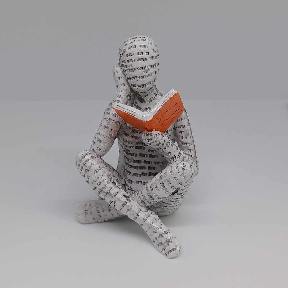 Abstract Letter For Man Modern UniqueScripted Reader Sculpture with Orange Book